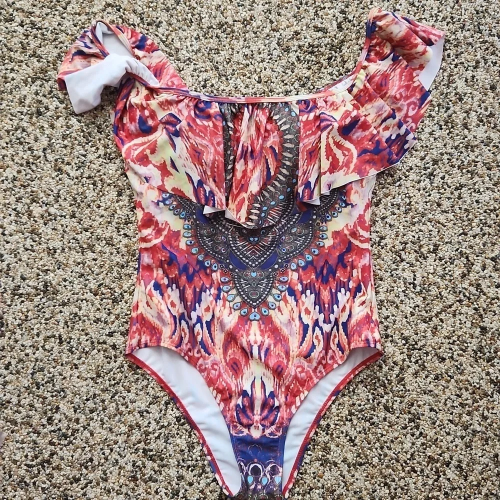 LA moda true colours off shoulder one piece swimsuit, medium‎